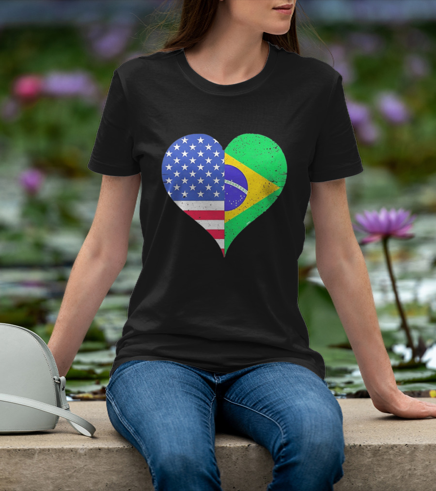 Brazilian And American Heart Flags Unity T-Shirt