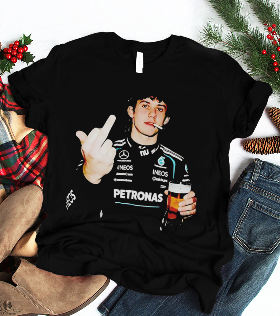 Kimi Antonelli F1 Petronas Mercedes Smoking Beer Middle Finger T-Shirt