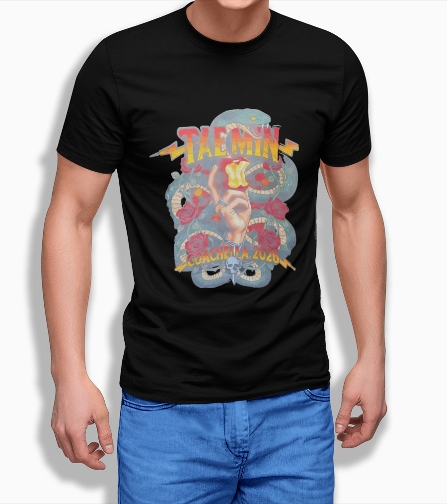 TAEMIN Snake Coachella 2026 Red Rose Lightning Skull T-Shirt