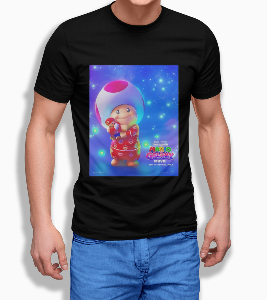 The Super Mario Galaxy Movie Toad Hugging Mario Pajamas Only In Theaters April 1 T-Shirt