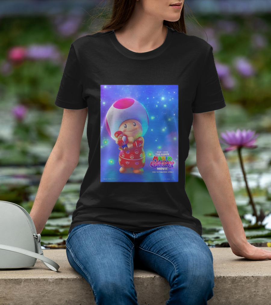 The Super Mario Galaxy Movie Toad Hugging Mario Pajamas Only In Theaters April 1 T-Shirt