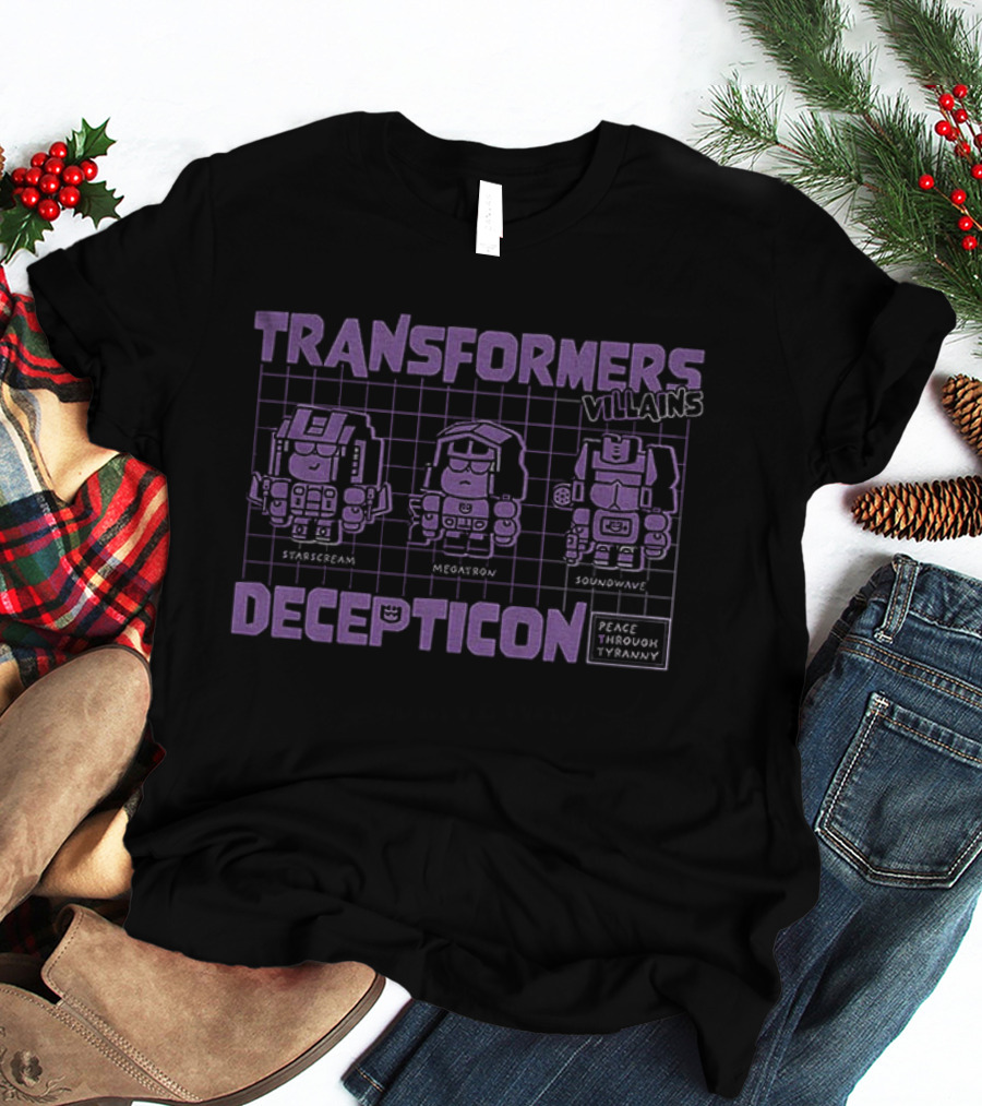 Transformers Decepticon Villains Starscream Megatron Soundwave Peace Through Tyranny T-Shirt