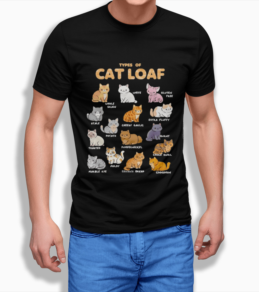 Types Of Cat Loaf Illustrated Cute Feline Varieties T-Shirt