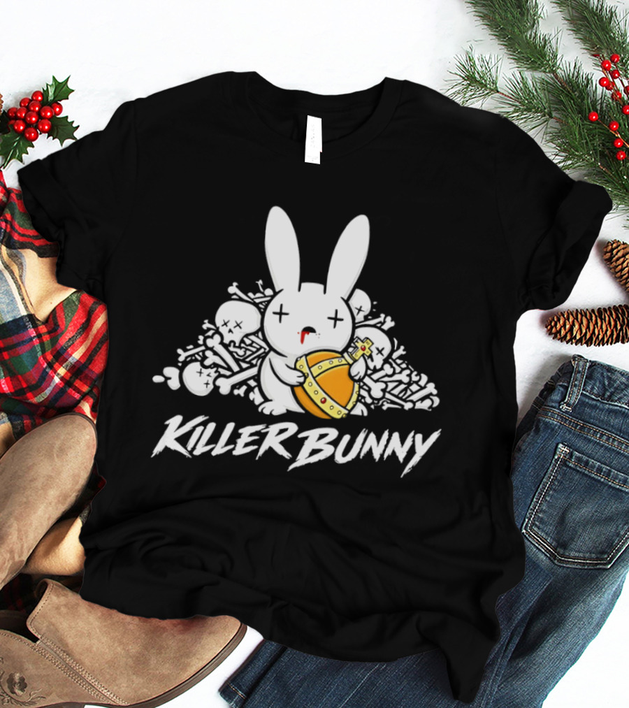 Killer Bunny Cuddly Rabbit With Sword Amidst Bones T-Shirt
