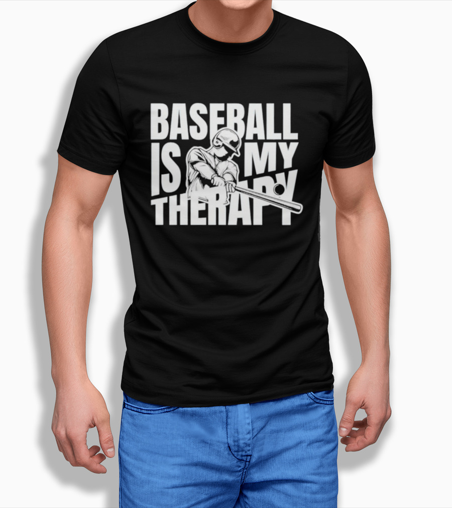 Baseball Is My Therapy Player Hitting Ball T-Shirt