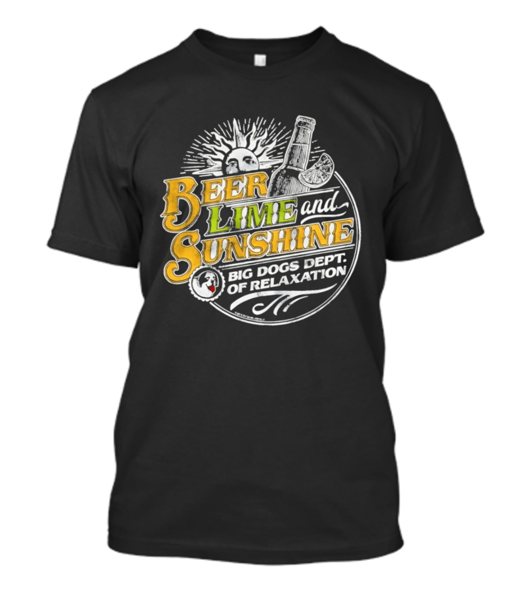 Beer Lime And Sunshine Big Dogs Dept Of Relaxation Sunburst And Drink T-Shirt