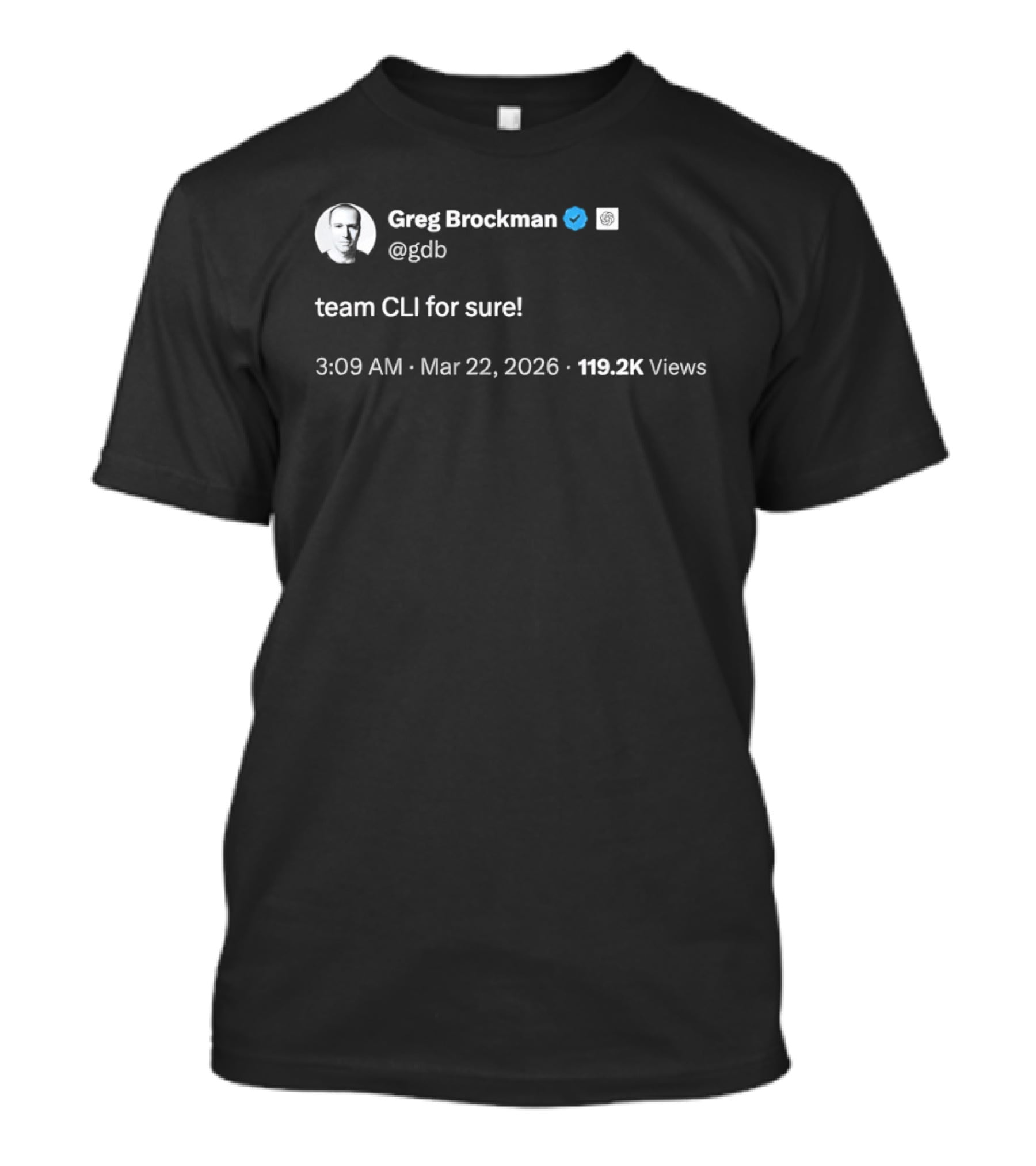 Greg Brockman Tweet Team CLI For Sure March 22 2026 T-Shirt