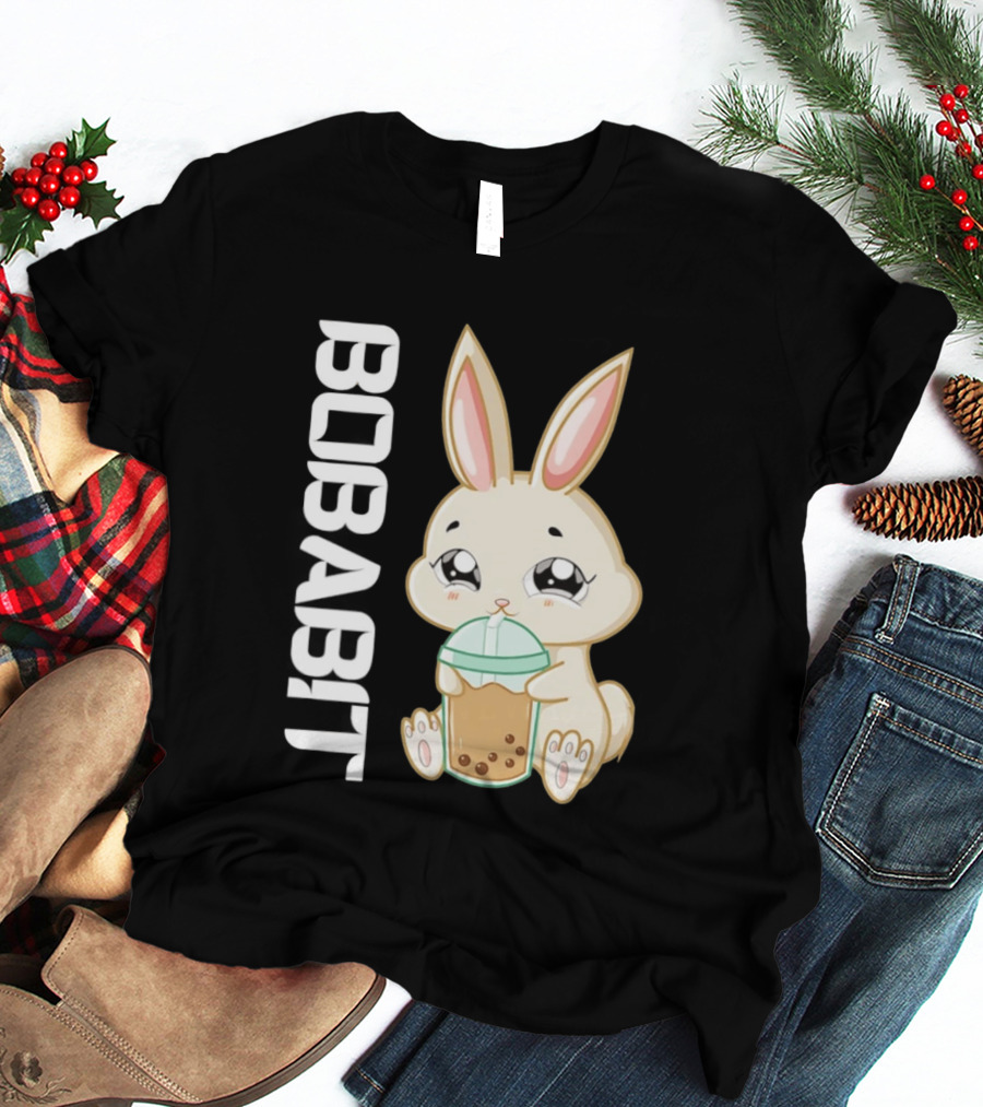 Bobabbit Cute Bunny Drinking Boba Tea T-Shirt