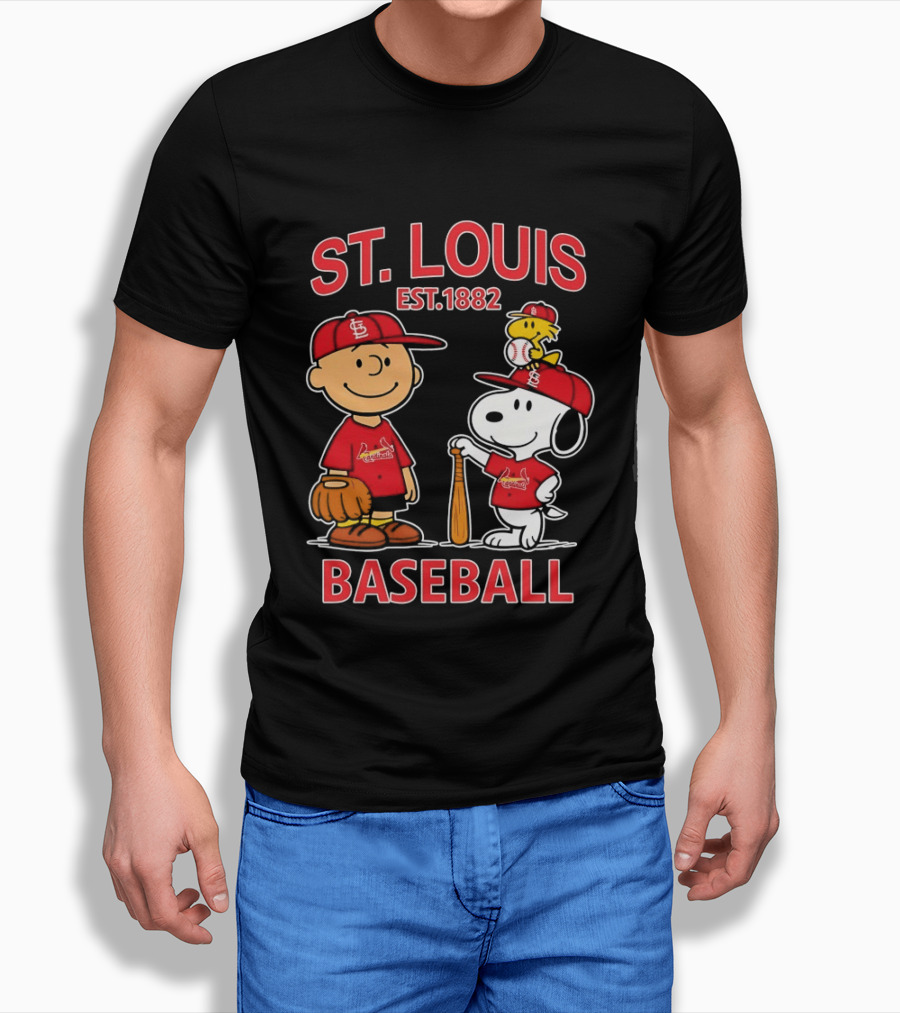 Charlie Brown Snoopy Woodstock St Louis Cardinals Baseball Est 1882 T-Shirt