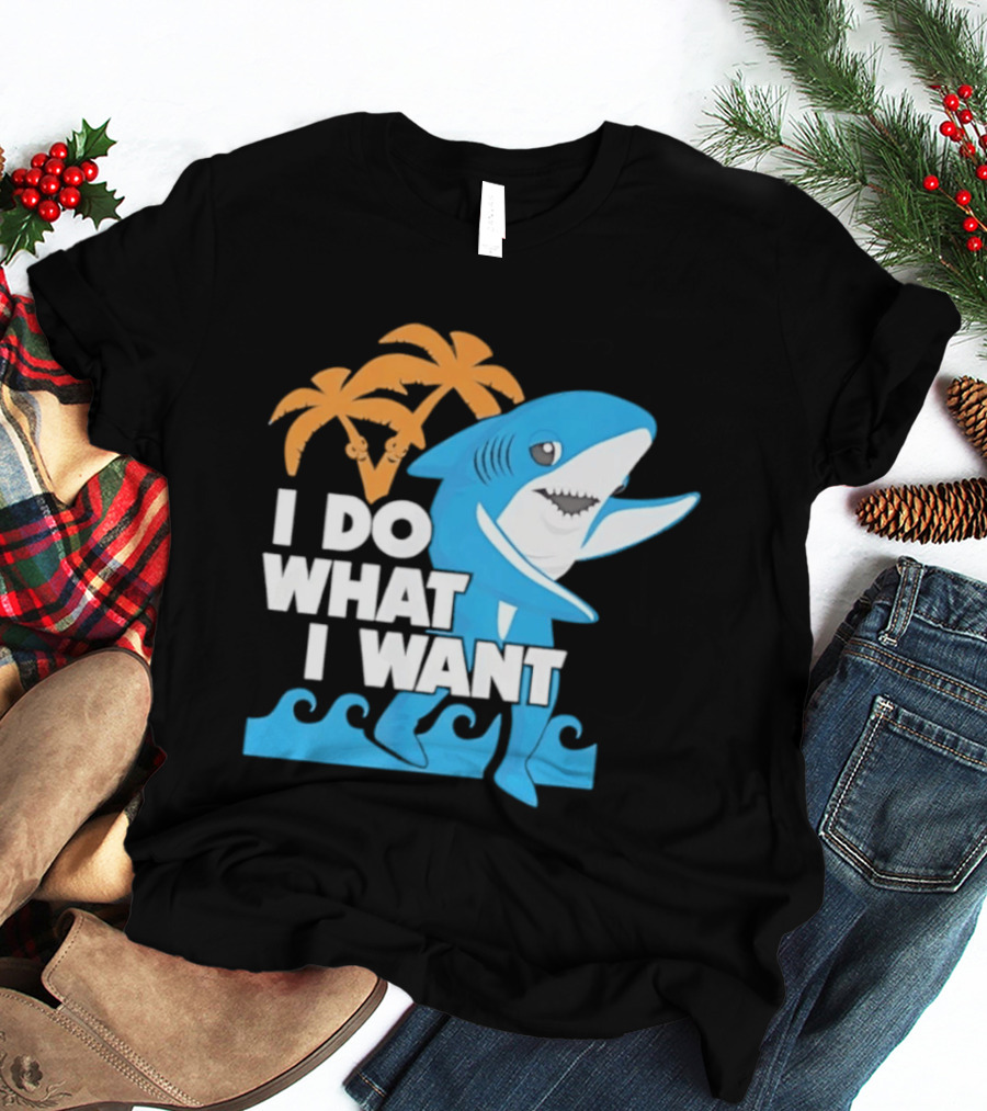 I Do What I Want Shark Palm Tree Sea Waves T-Shirt