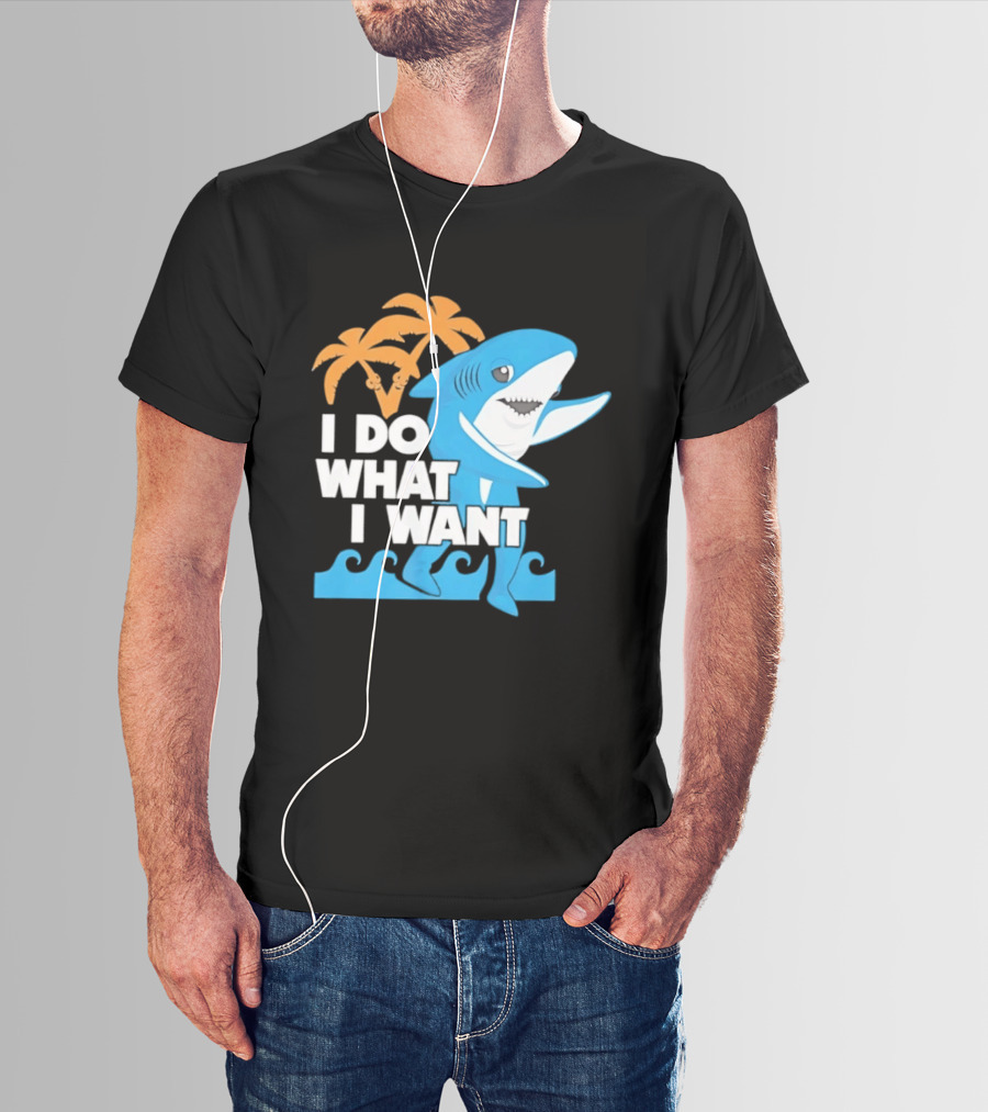 I Do What I Want Shark Palm Tree Sea Waves T-Shirt