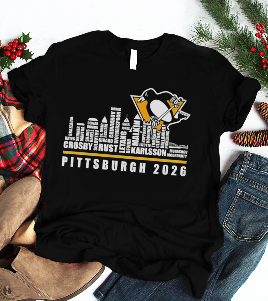 Pittsburgh Penguins Crosby Malkin Letang Karlsson Skyline 2026 T-Shirt