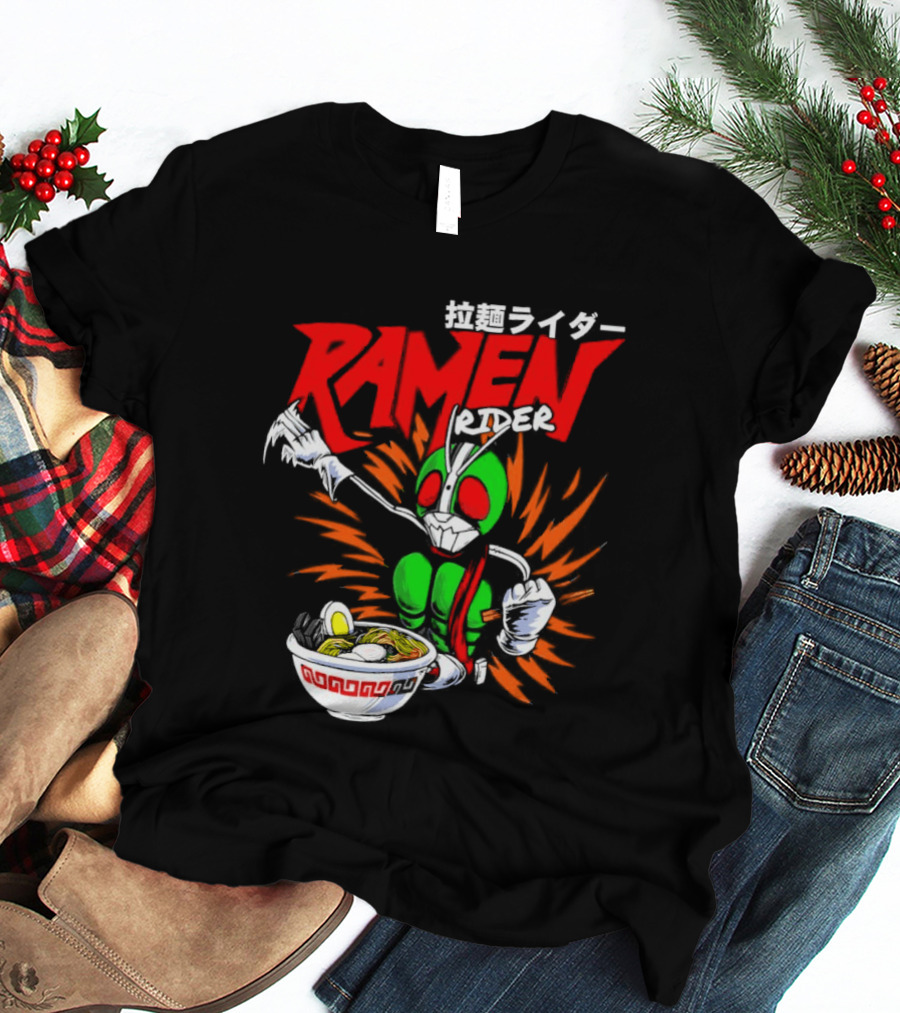 Ramen Rider Japanese Text Meme Funny Bowl Explosion T-Shirt