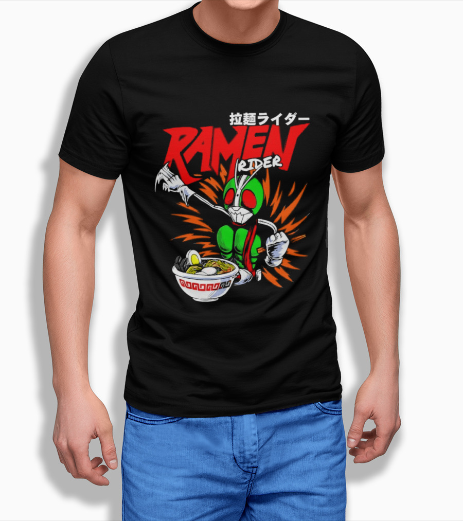 Ramen Rider Japanese Text Meme Funny Bowl Explosion T-Shirt