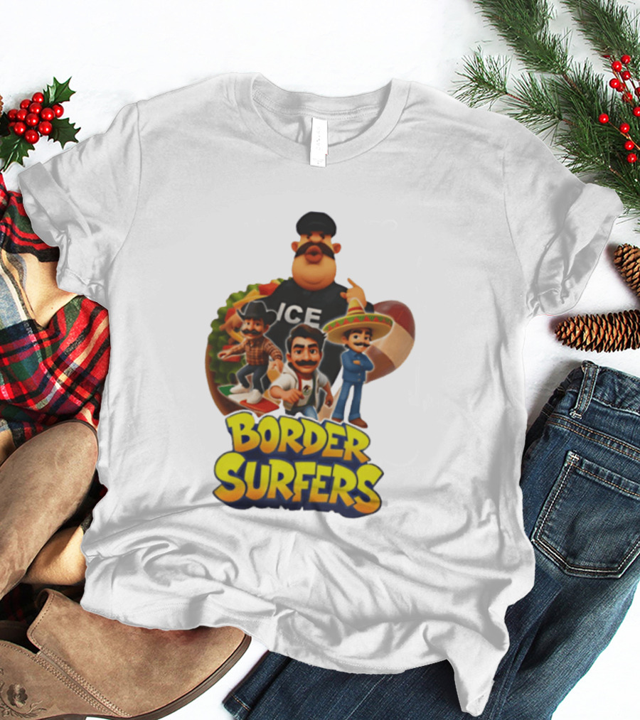 Border Surfers ICE Cartoon Characters Mexican Hat T-Shirt