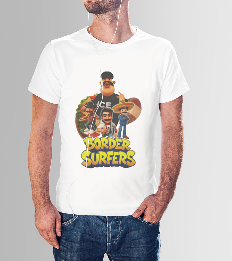 Border Surfers ICE Cartoon Characters Mexican Hat T-Shirt
