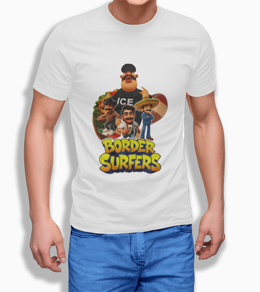 Border Surfers ICE Cartoon Characters Mexican Hat T-Shirt