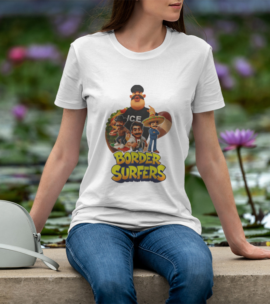 Border Surfers ICE Cartoon Characters Mexican Hat T-Shirt