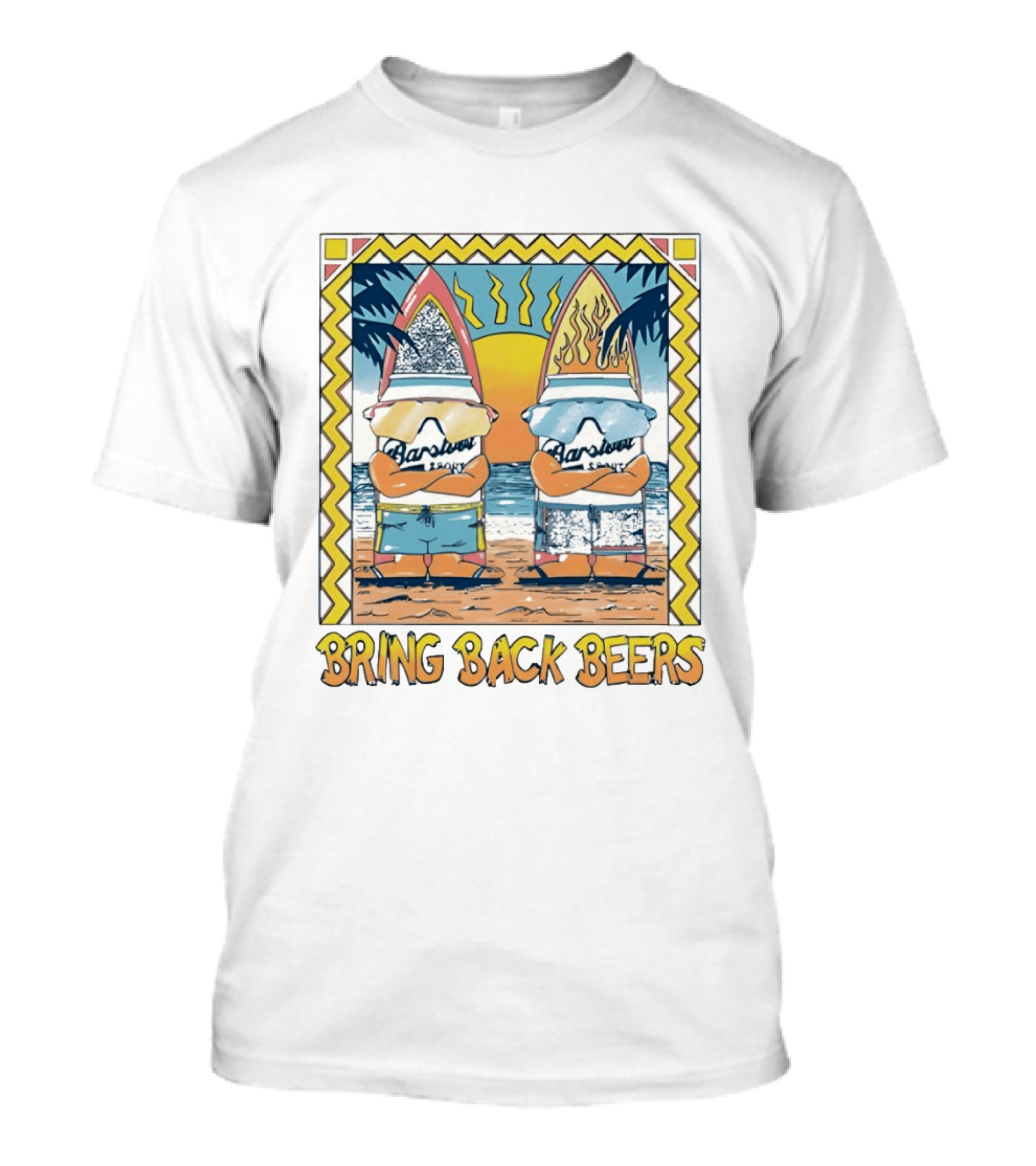 Barstool Surfer Gnomes Bring Back Beers Beach Scene T-Shirt