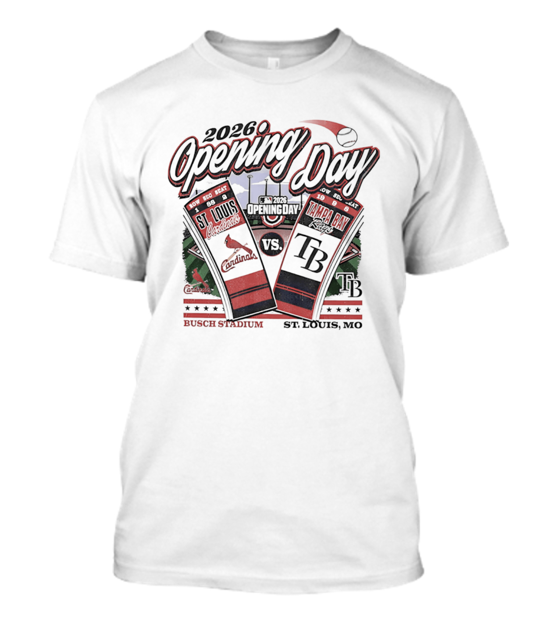 2026 Opening Day St Louis Cardinals Vs Tampa Bay Rays Busch Stadium St. Louis MO T-Shirt