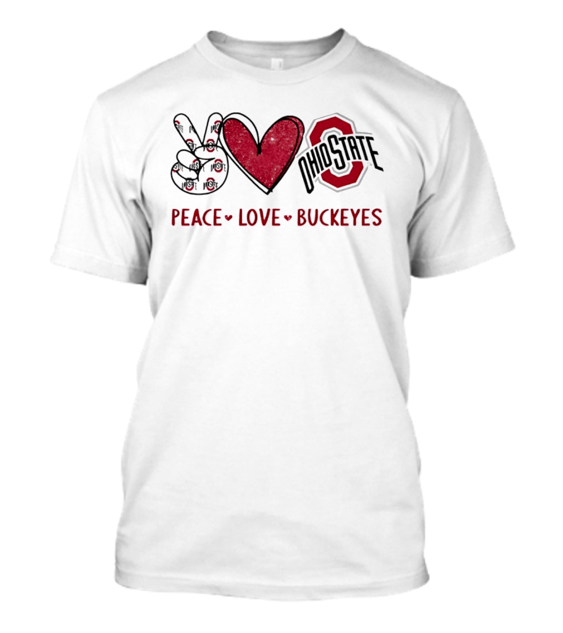 Ohio State Buckeyes Peace Love Buckeyes Hand Sign Heart Shape T-Shirt