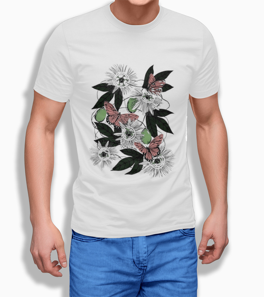 Passion Flower Pistachio Incarnata Red Butterflies Adult T-Shirt