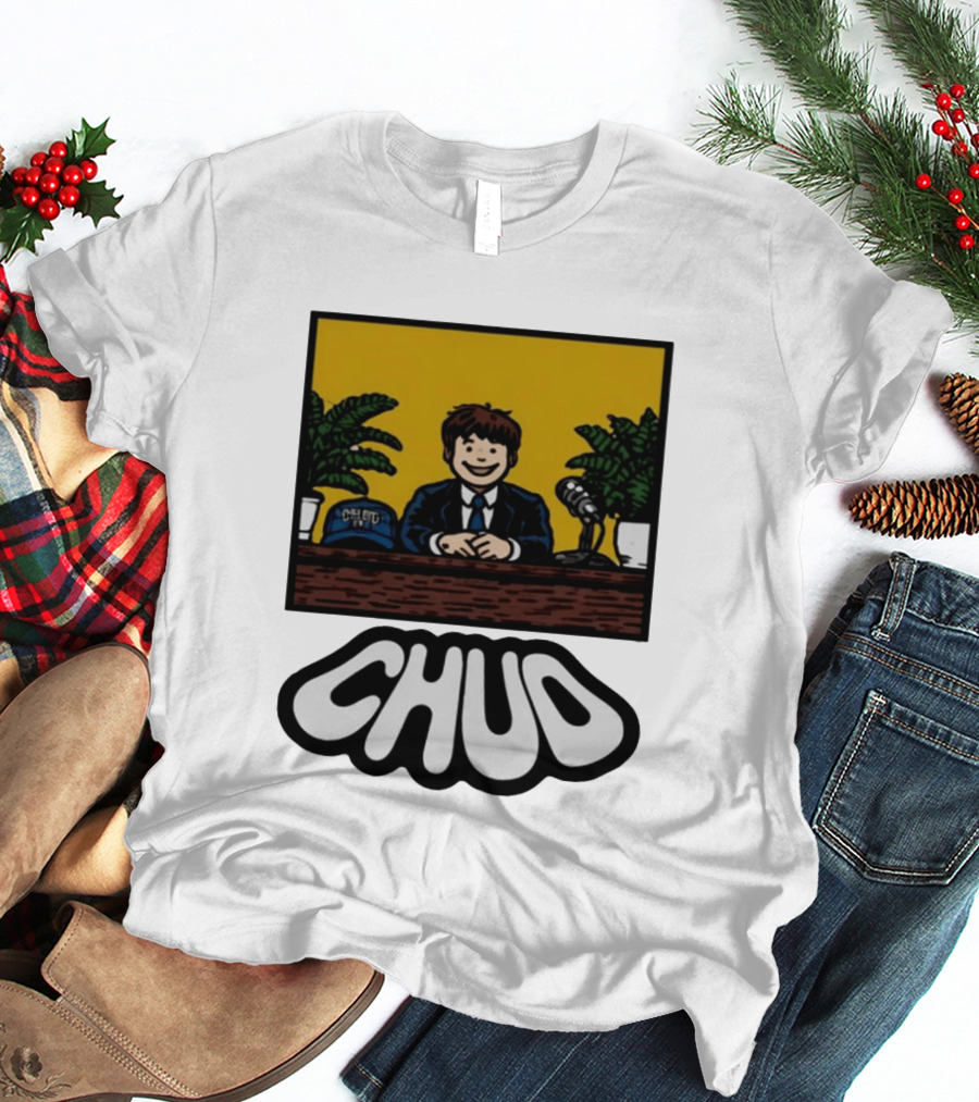 Fuentes Store Chud Comic Style Desk Scene With Microphone And Cap T-Shirt