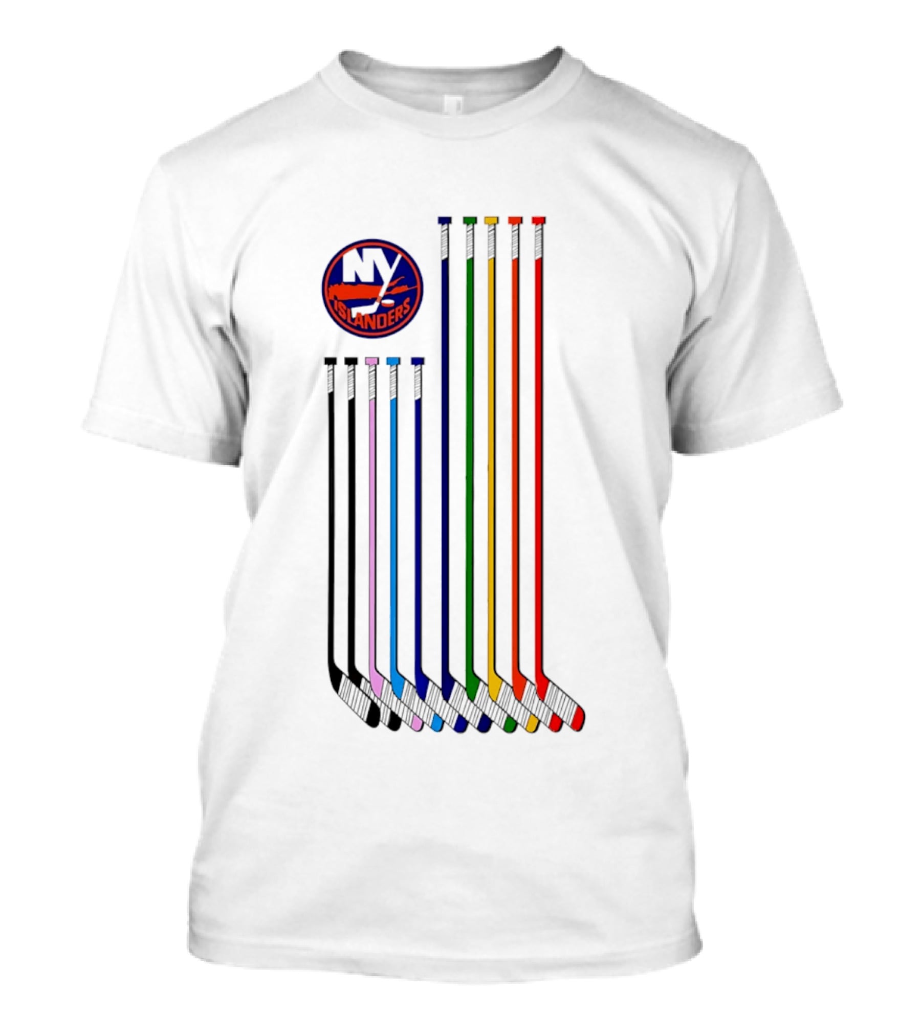 NY Islanders Hockey Pride LGBT Rainbow Sticks T-Shirt