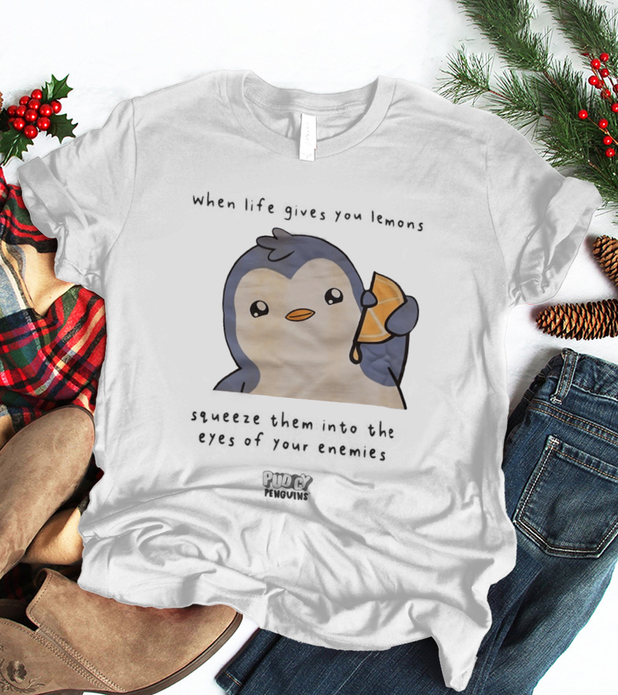 When Life Gives You Lemons Squeeze Them Into The Eyes Of Your Enemies Pudgy Penguins Cartoon T-Shirt