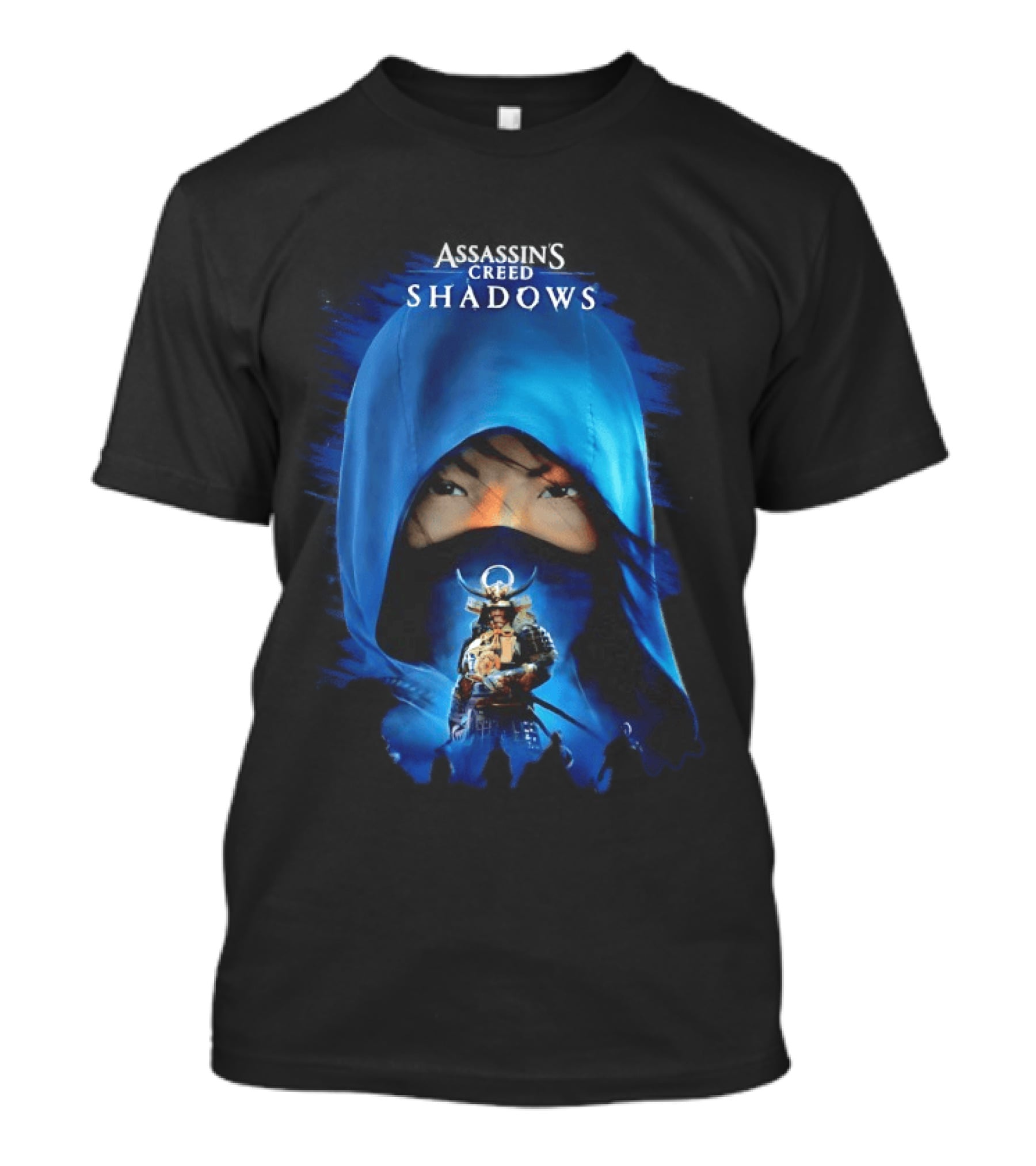 Assassin's Creed Shadows Blue Cloaked Figure With Samurai Warrior T-Shirt