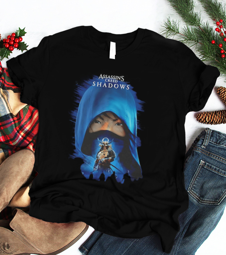 Assassin's Creed Shadows Blue Cloaked Figure With Samurai Warrior T-Shirt