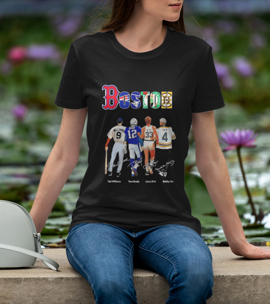 Boston Sports Icons Ted Williams Tom Brady Larry Bird Bobby Orr T-Shirt