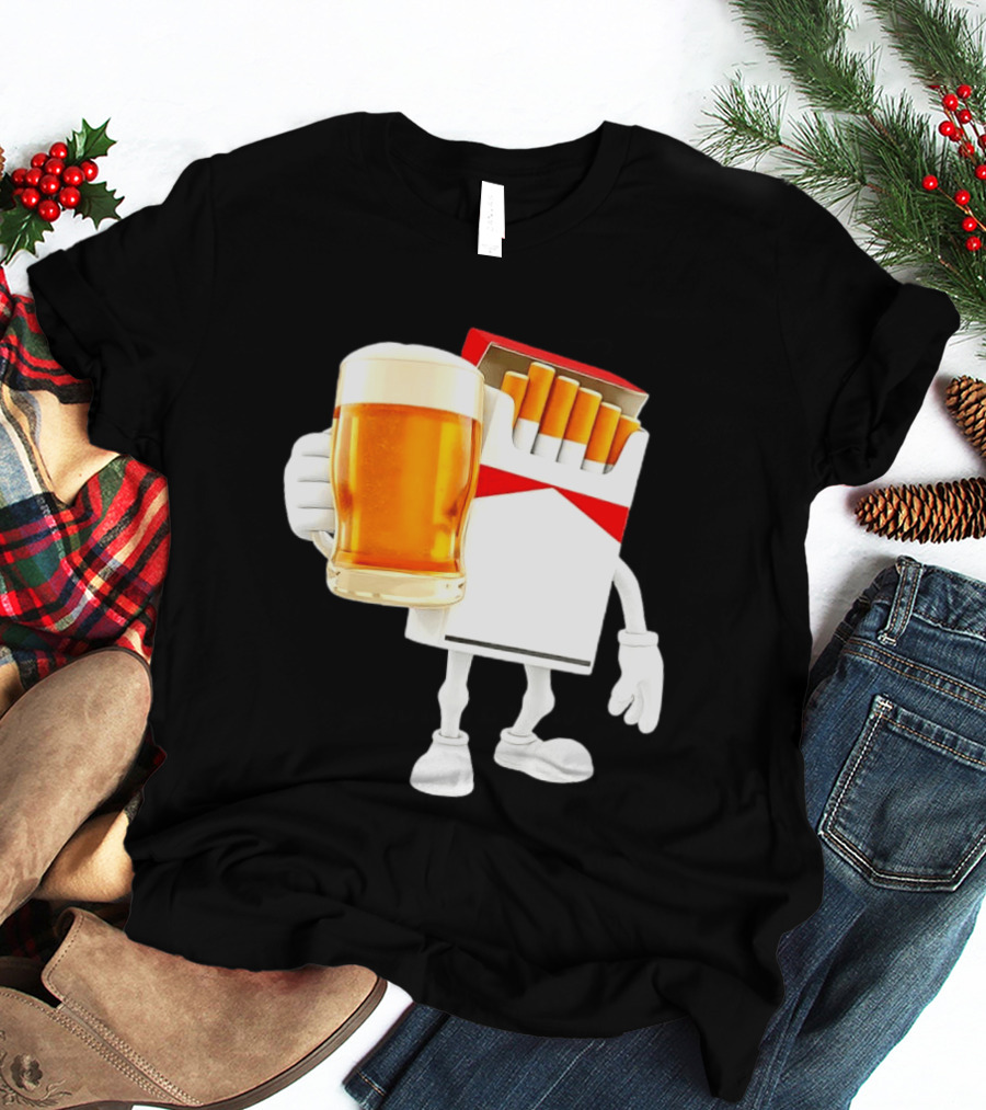 Pack Of Cigs With Beer Drinking Beer Smoking Cigarettes T-Shirt