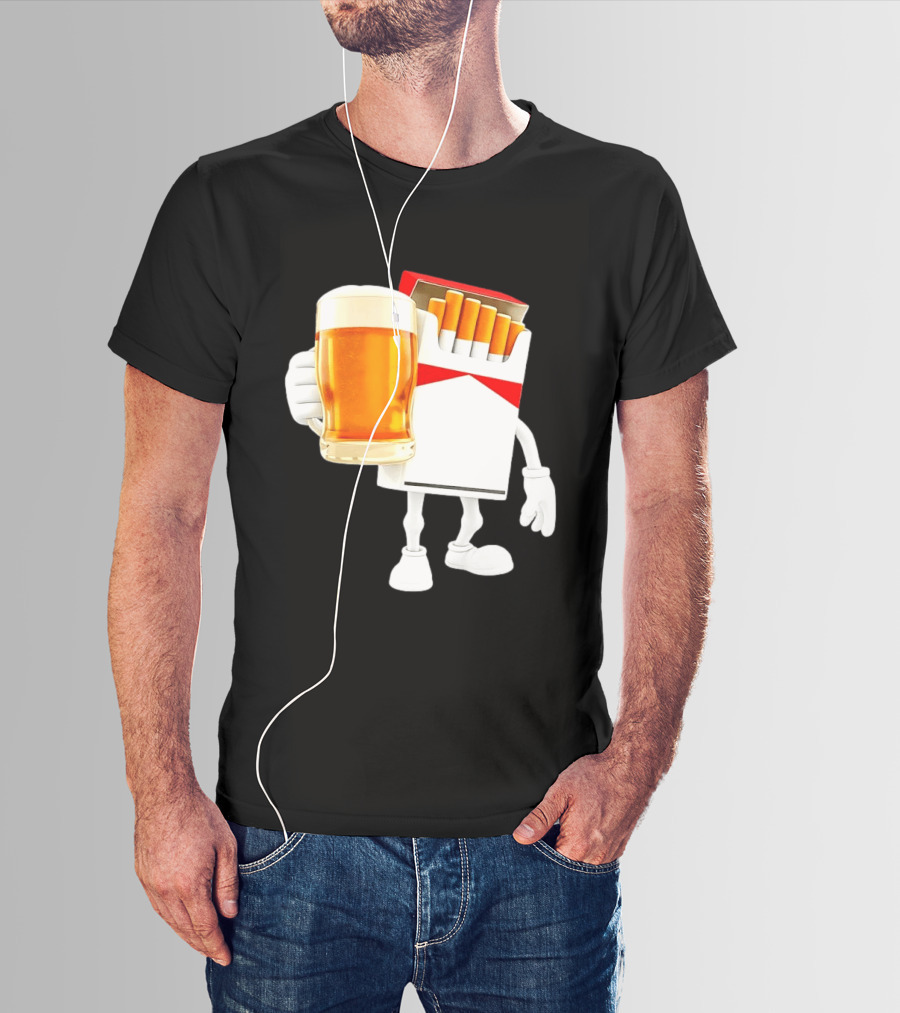 Pack Of Cigs With Beer Drinking Beer Smoking Cigarettes T-Shirt