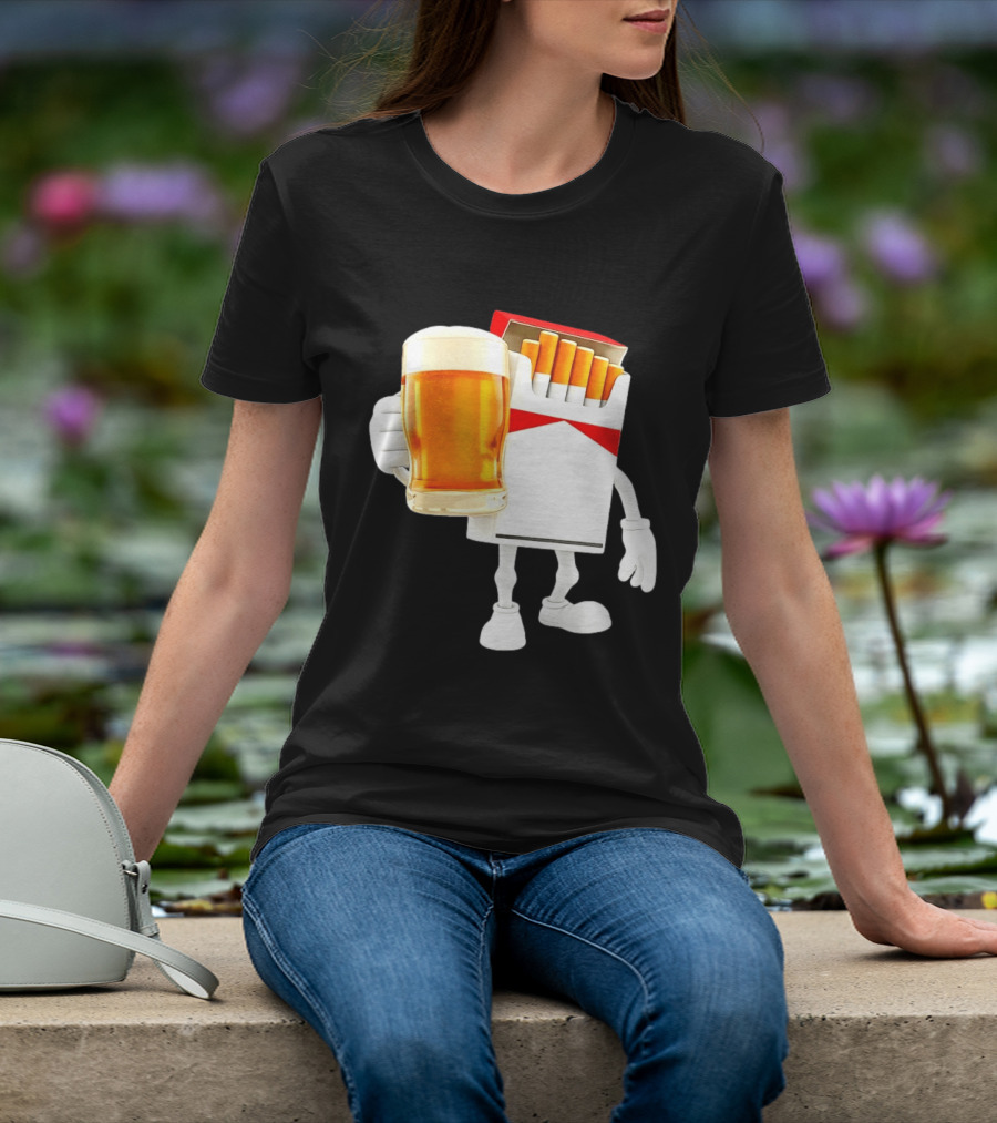 Pack Of Cigs With Beer Drinking Beer Smoking Cigarettes T-Shirt