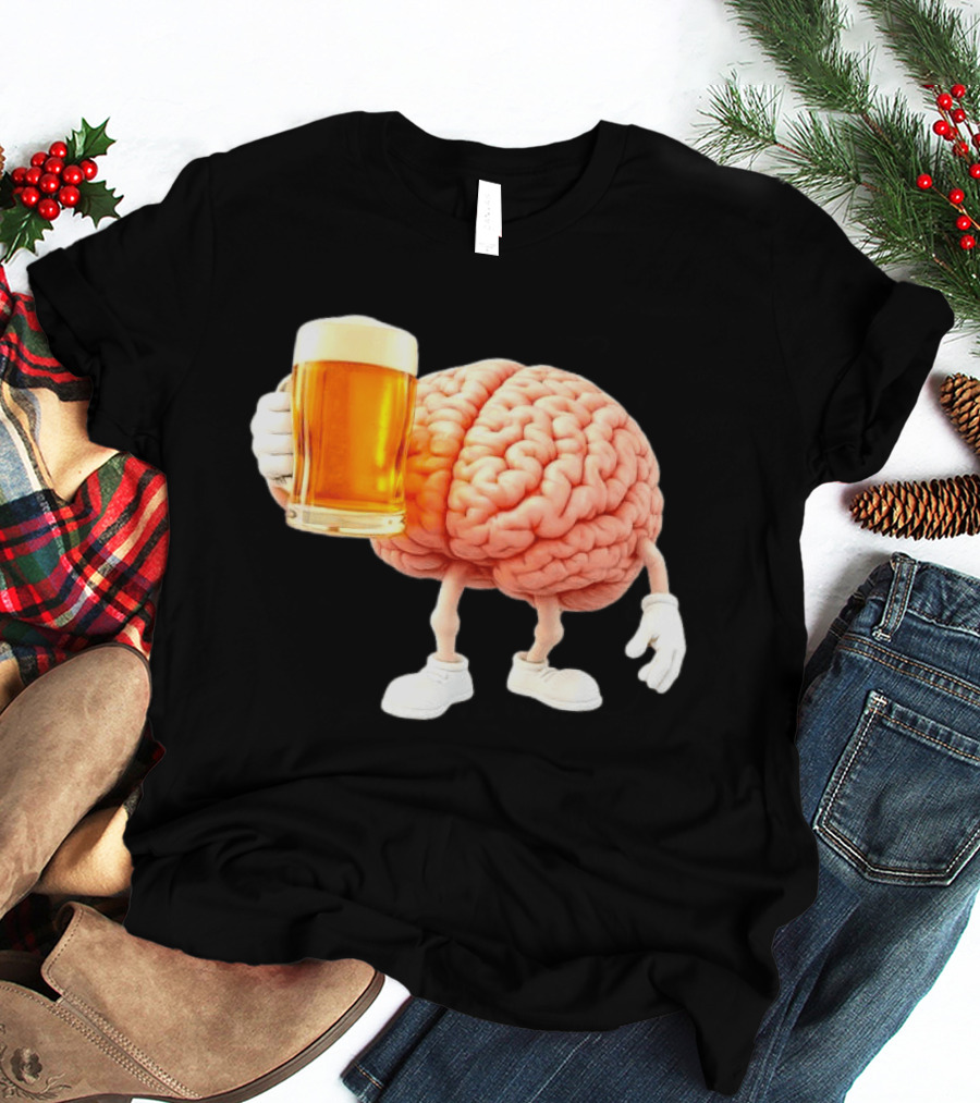 Brain Holding Beer Meme Fun Drinking Humor T-Shirt