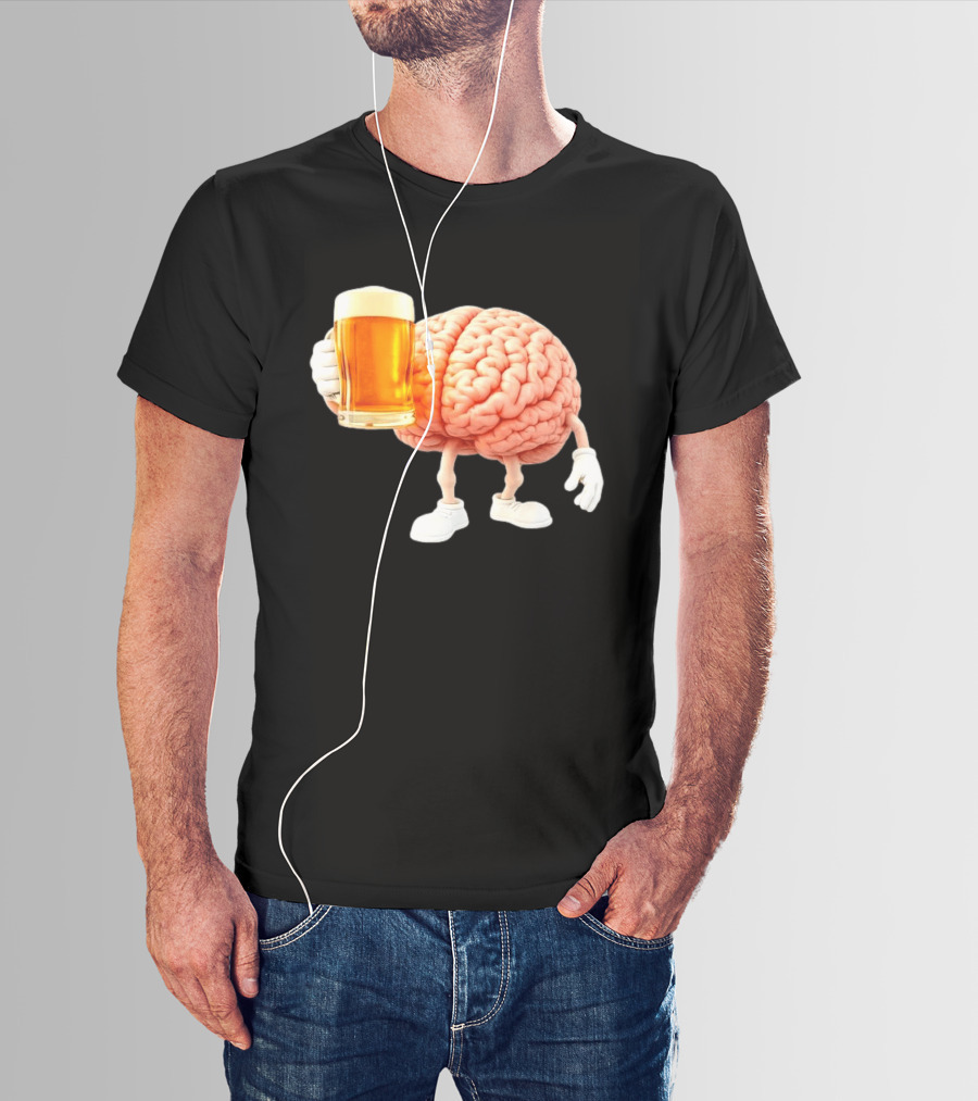 Brain Holding Beer Meme Fun Drinking Humor T-Shirt