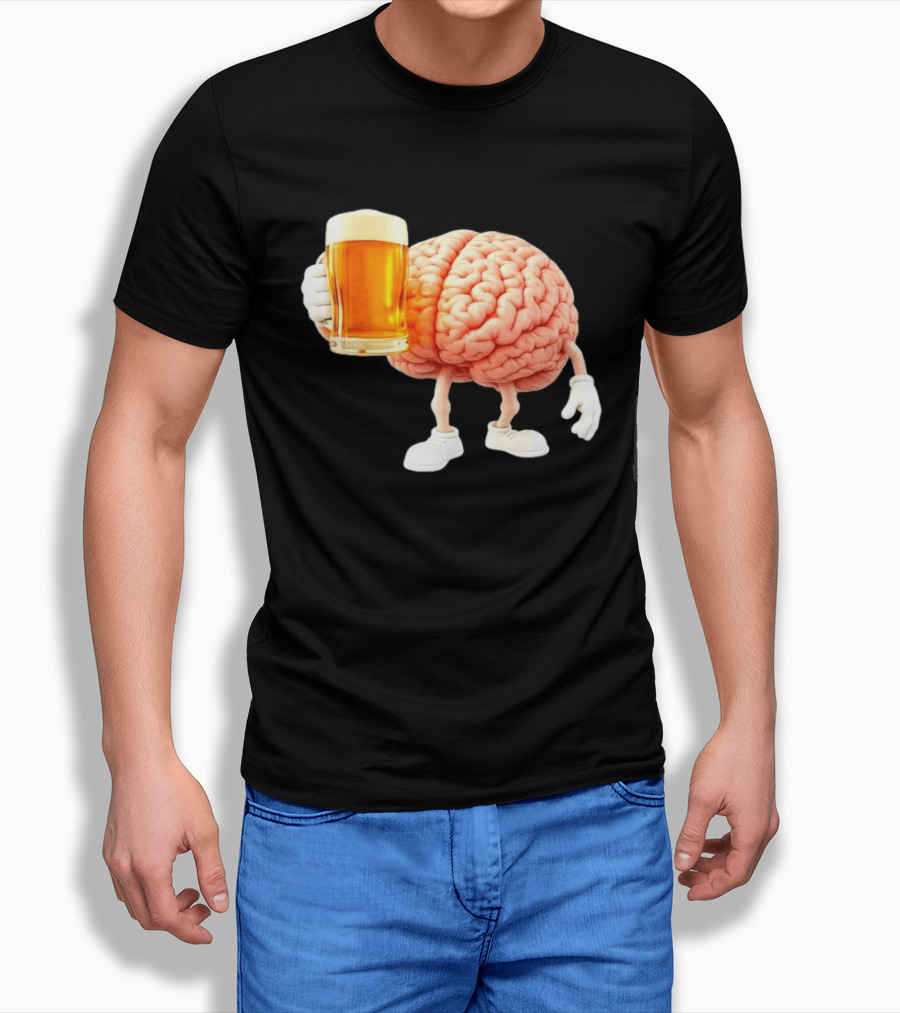 Brain Holding Beer Meme Fun Drinking Humor T-Shirt