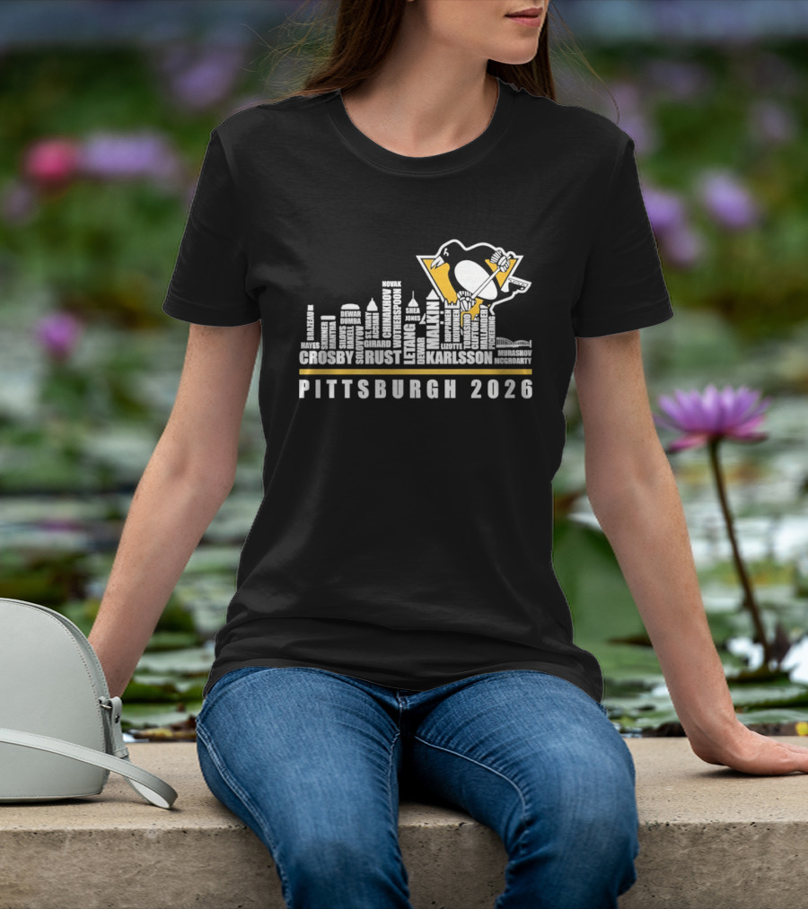 Pittsburgh 2026 Crosby Malkin Letang Guentzel Karlsson Hockey Team Skyline T-Shirt