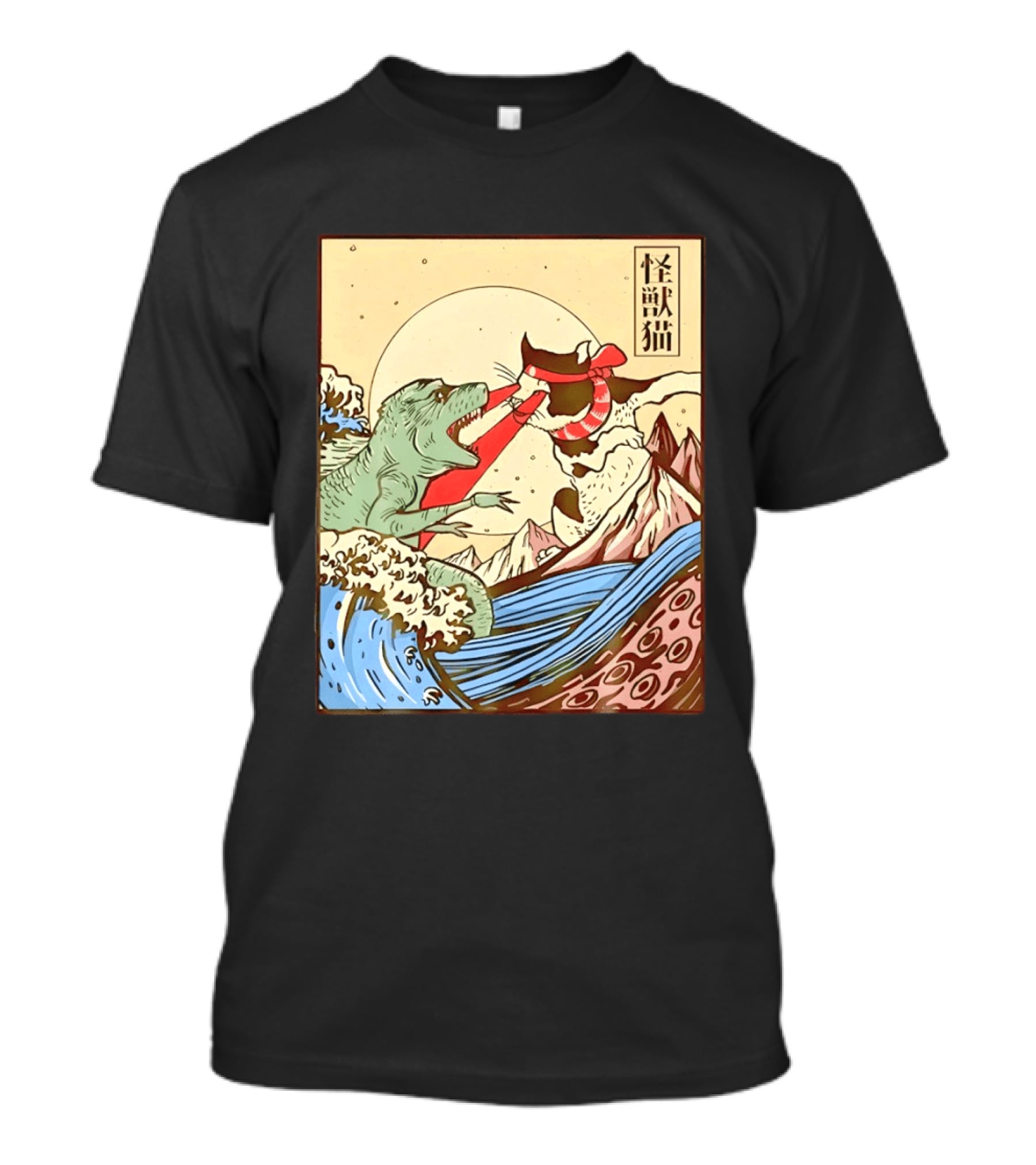 Japanese Great Wave Cat Vs Monster Classic Kaiju T-Shirt