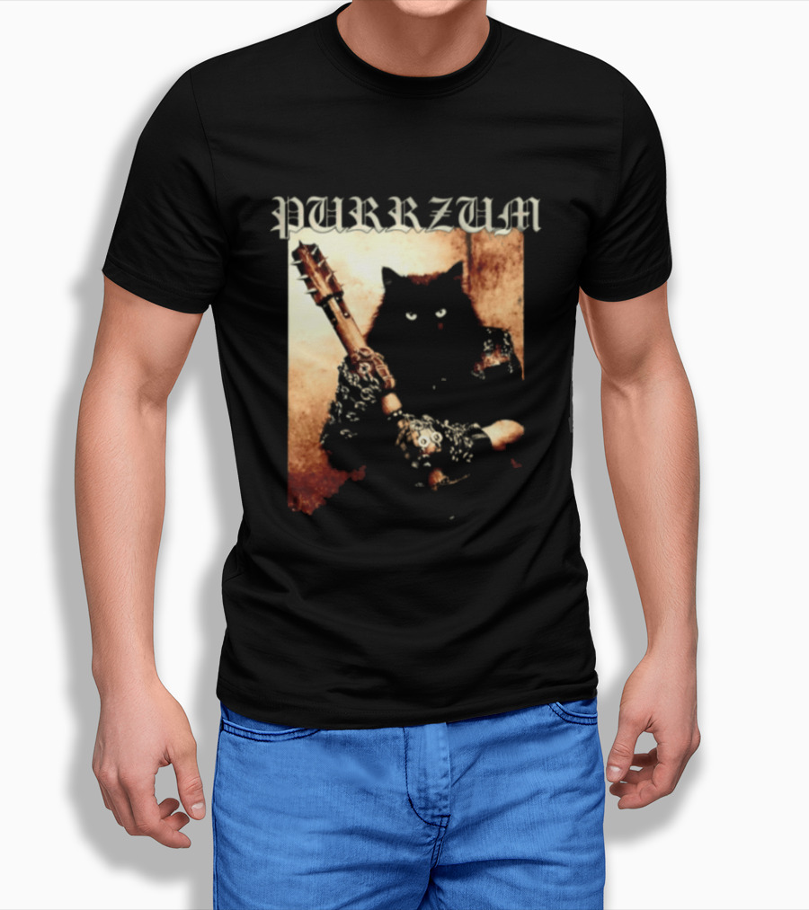 Purrzum Cat Black Metal Aesthetic Feline Holding Guitar T-Shirt