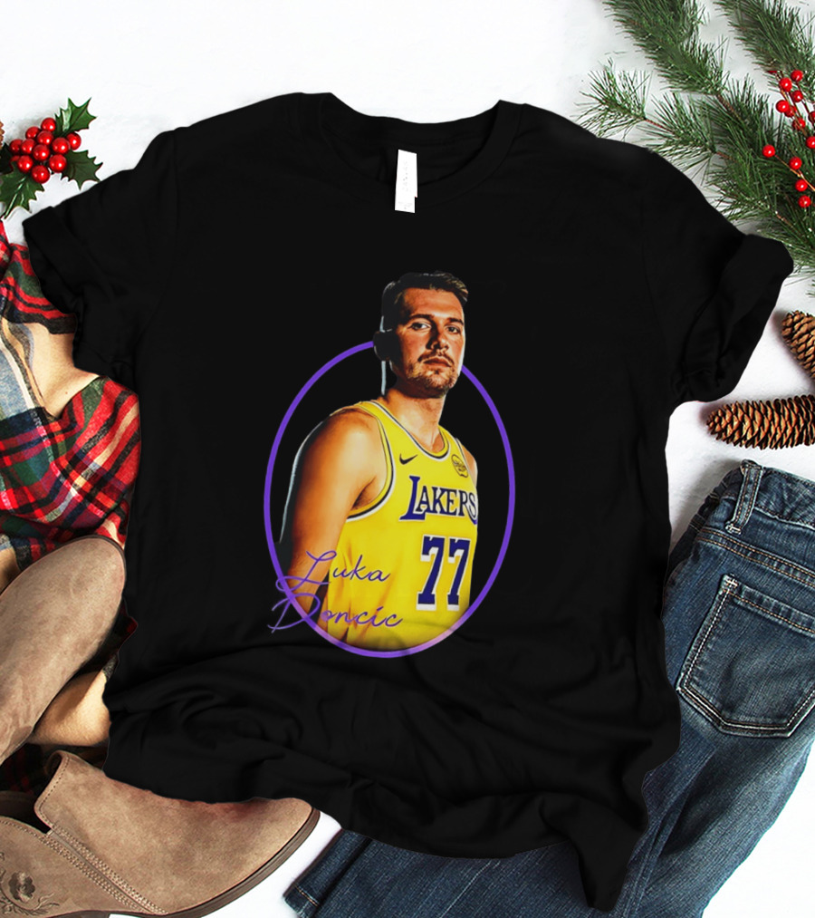 Los Angeles Lakers Luka Doncic 77 Yellow Jersey Image T-Shirt