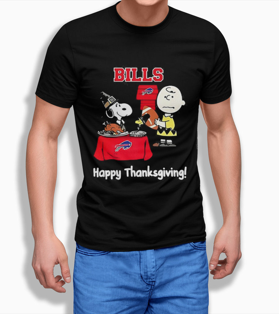 Snoopy And Charlie Brown Celebrate Buffalo Bills Happy Thanksgiving T-Shirt