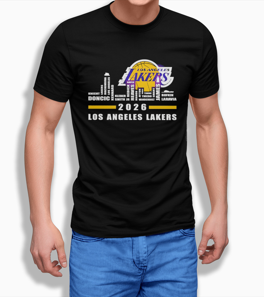 NBA Los Angeles Lakers 2026 Skyline Hayes And Doncic T-Shirt