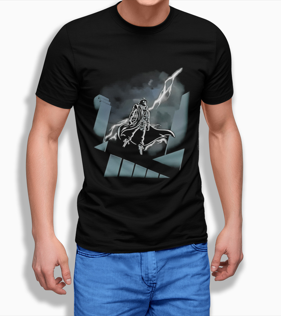 Spider Man Noir X Batman The Animated Series Noir Crossover With Light Burst And Gotham City Skyline T-Shirt