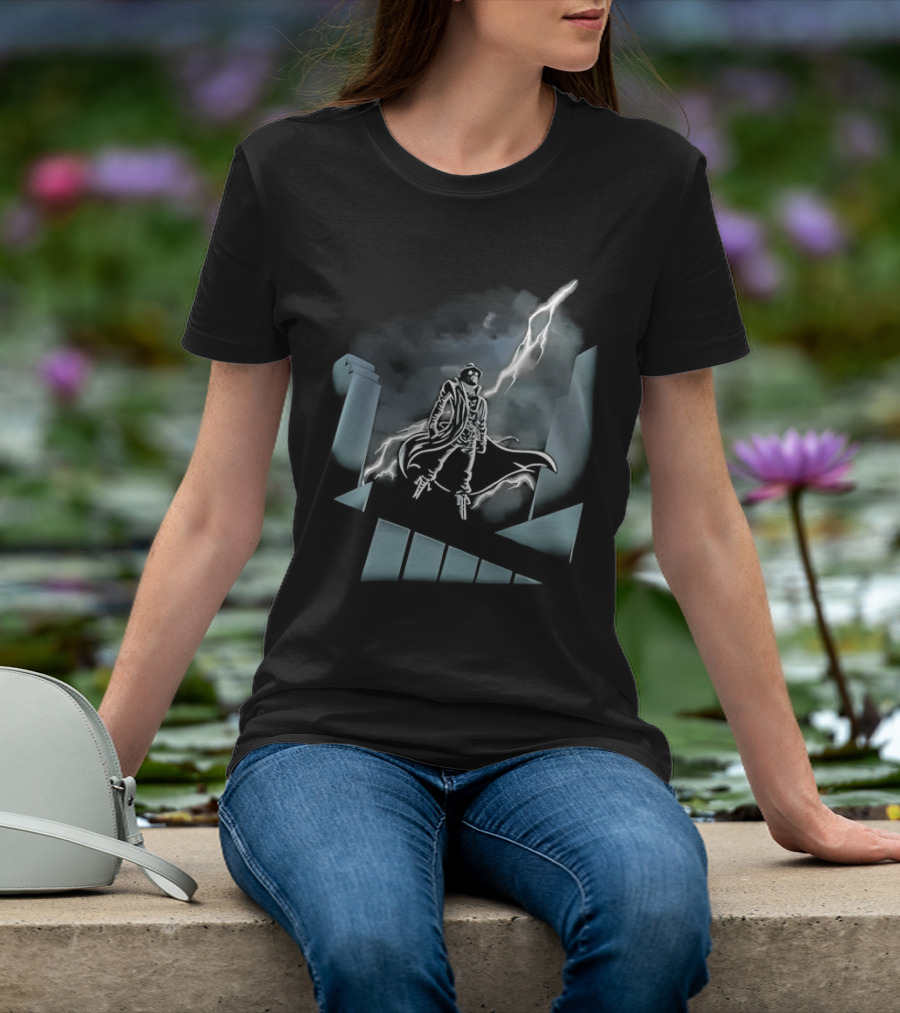 Spider Man Noir X Batman The Animated Series Noir Crossover With Light Burst And Gotham City Skyline T-Shirt