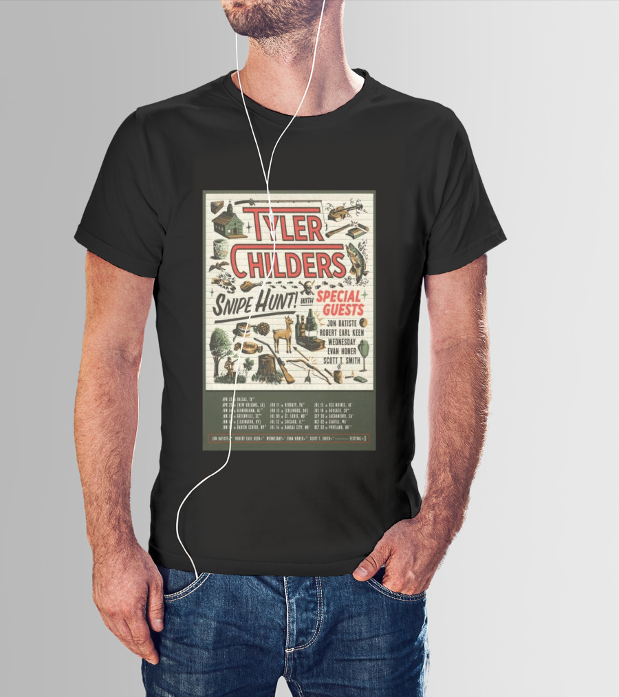 Tyler Childers Snipe Hunt Tour 2026 Special Guests Jon Batiste Robert Earl Keen Wednesday Evan Honer Scott Smith T-Shirt