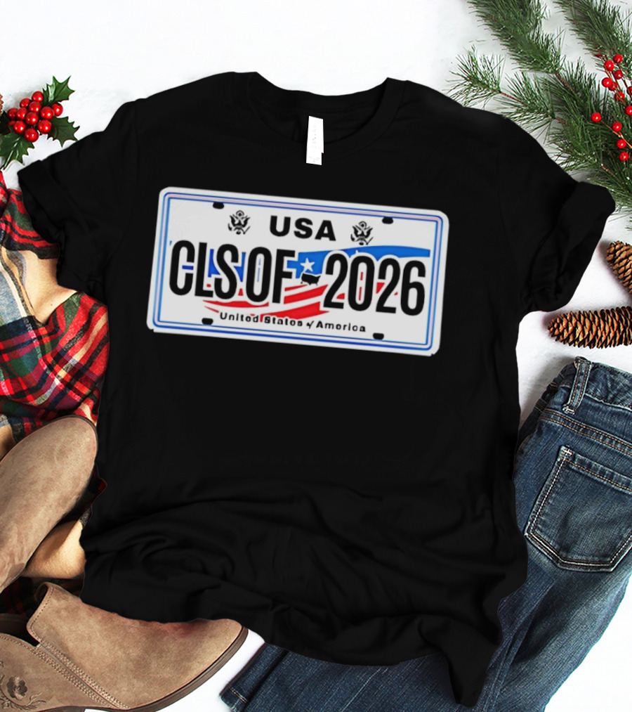 USA Class Of 2026 American Flag Graduation License Plate T-Shirt