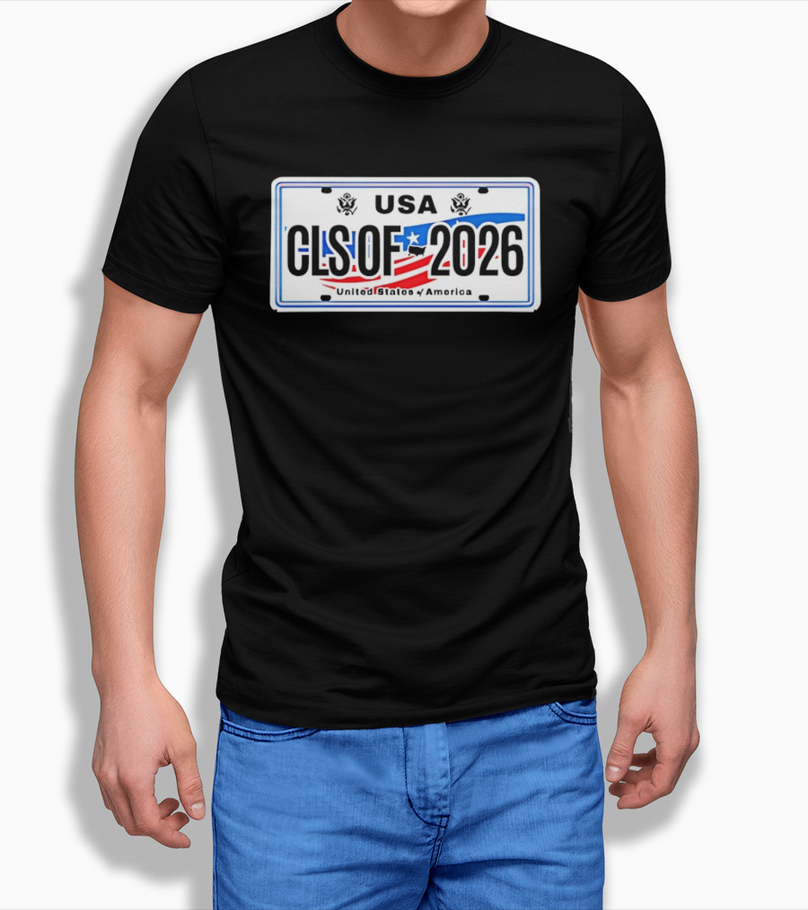 USA Class Of 2026 American Flag Graduation License Plate T-Shirt