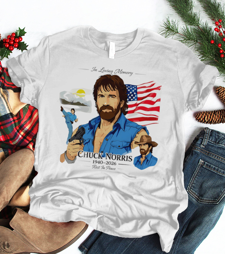 Chuck Norris Legends Never Die 1940 2026 American Flag T-Shirt